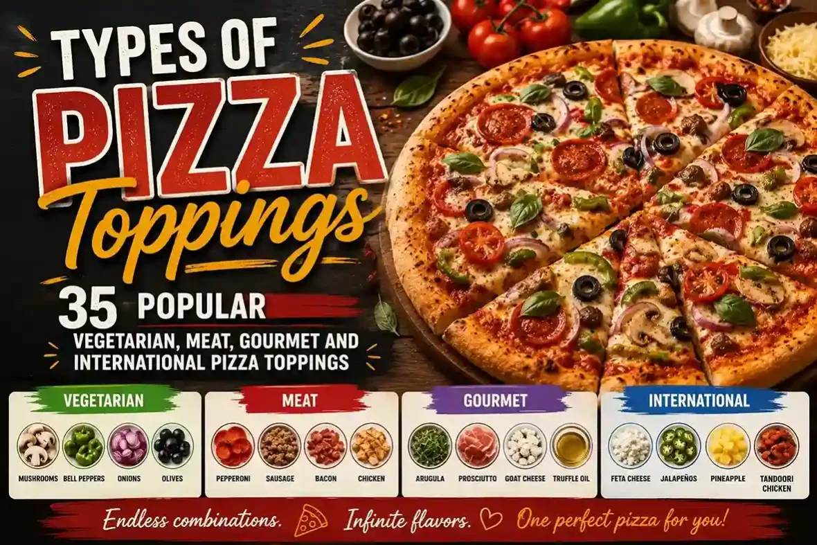 Types of Pizza Toppings: 35 Popular Vegetarian, Meat, Gourmet and International Pizza Toppings